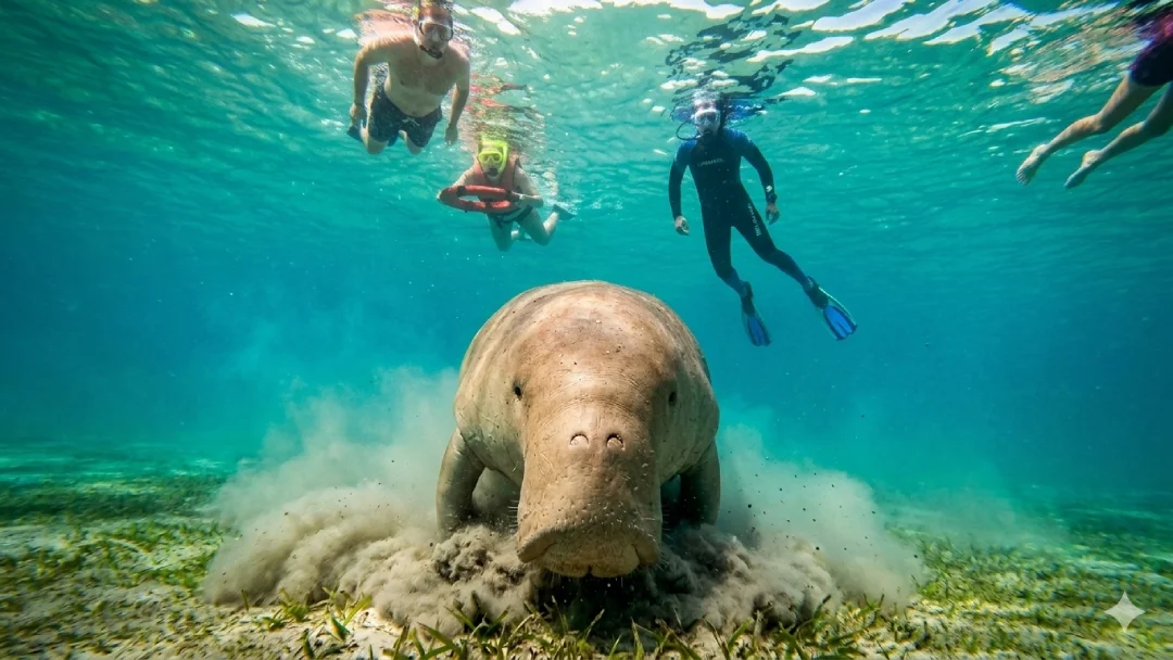 Dugong grazing on seagrass in Marsa Mubarak bay